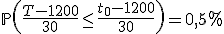 \mathbb{P}\left(\frac{T-1200}{30}\le\frac{t_0-1200}{30}\right)=0,5\%